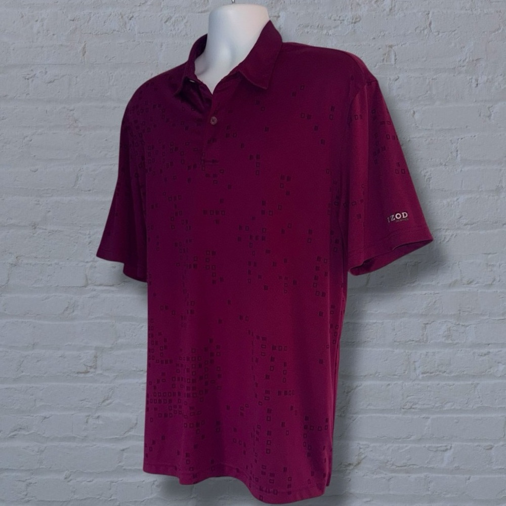 👕 IZOD Advantage Performance Polo Shirt Men’s Large | Burgundy Geometric Print